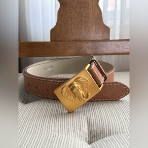 Brushed Gold Elephant Buckle Vintage Tan Genuine Leather Belt